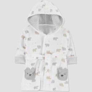 Carters Just One You Baby Boys Bear Animals Hooded Bath Robe Gray Sz 0-9M